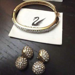 Vintage authentic Swarovski crystal cuff bracelet & dangle earring set